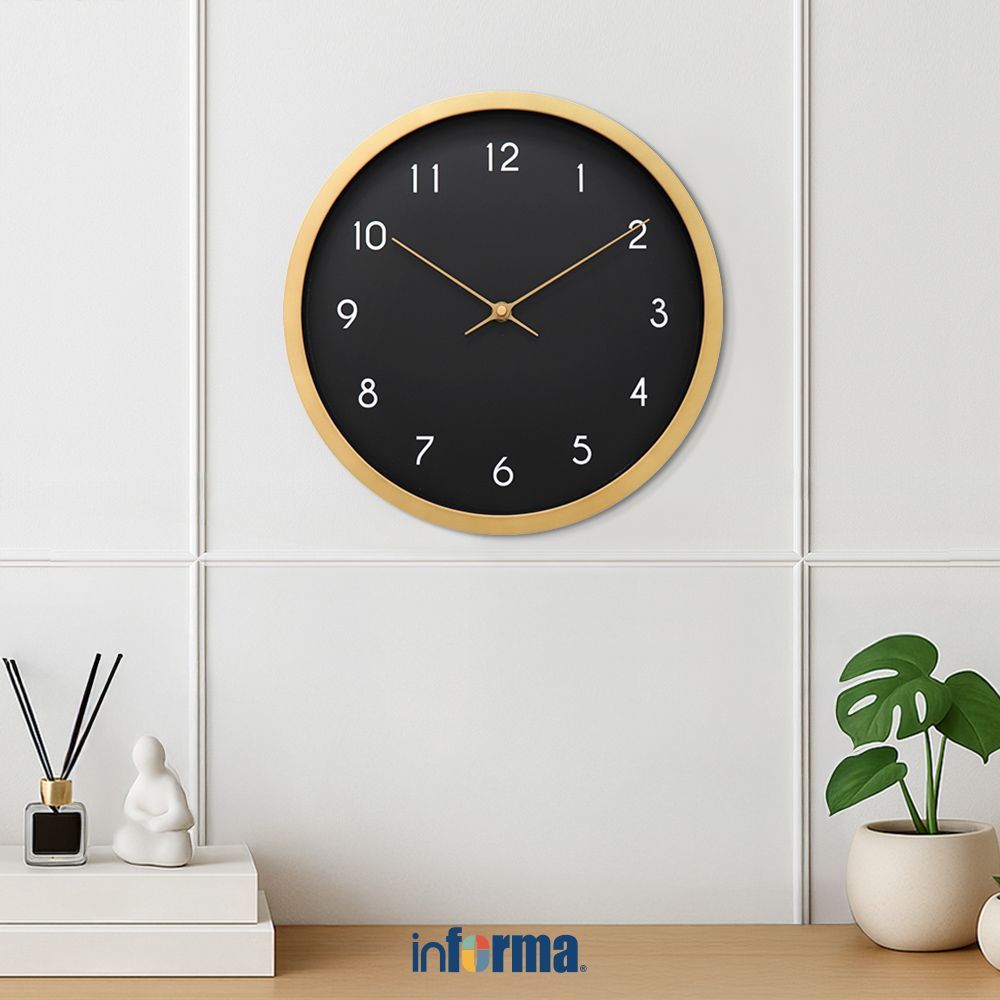 Informa 30 cm Jam Dinding Motif Kayu Mc30 - Hitam Wall Clock Jam Tembok Aesthetic Dekorasi Rumah Hia