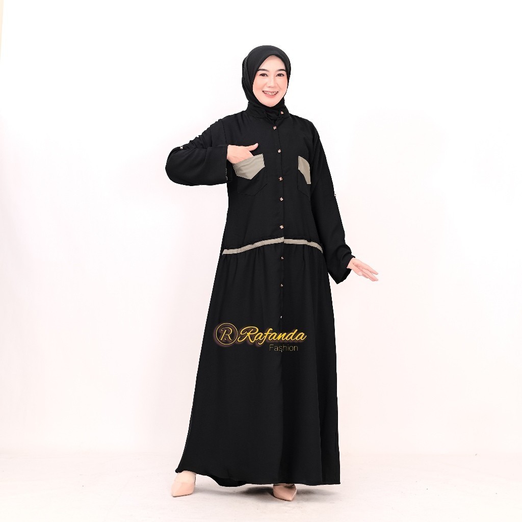 Gamis Wanita Dress Muslim Terbaru Premium Hitam Polos - Hana Rafanda