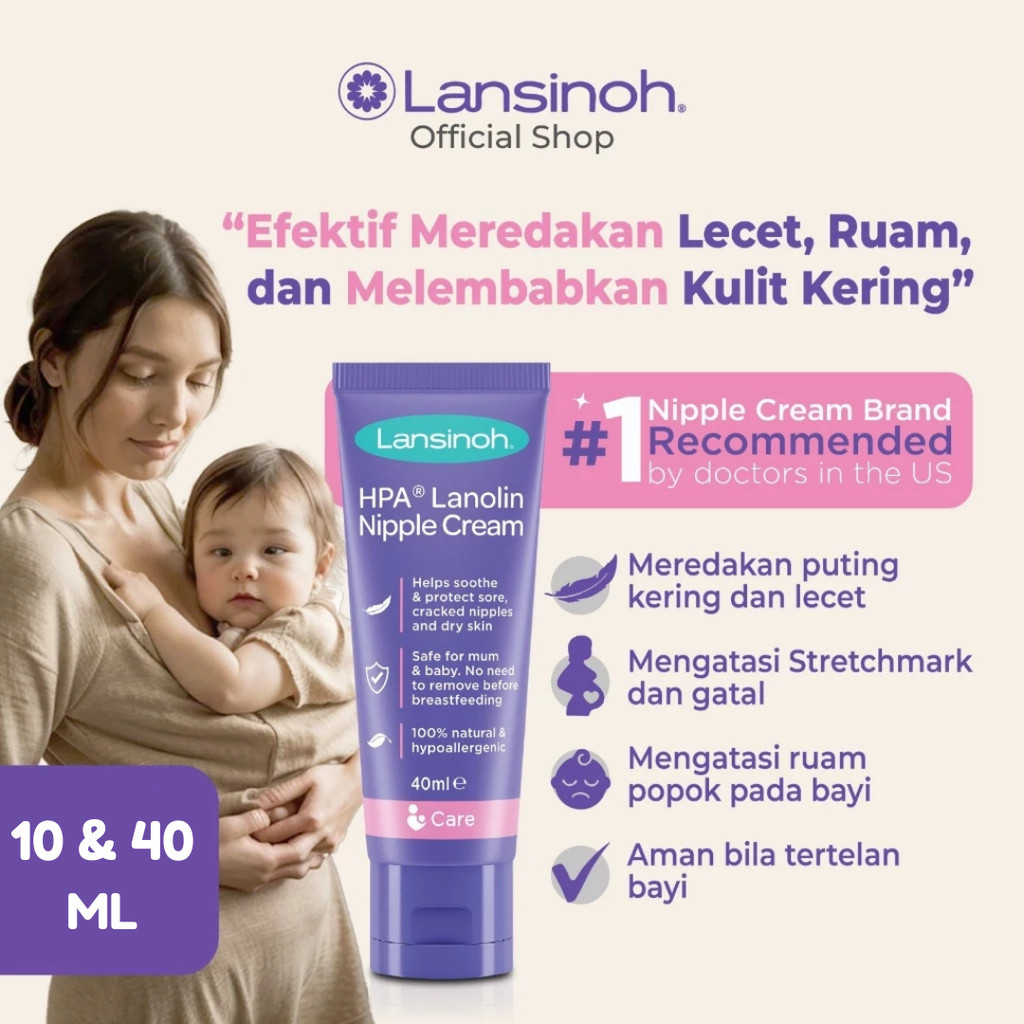 LANSINOH HPA Lanolin Nipple Cream 10mL 40mL | Salep Krim Puting Lecet For Sore Nipples Pelembab Aman