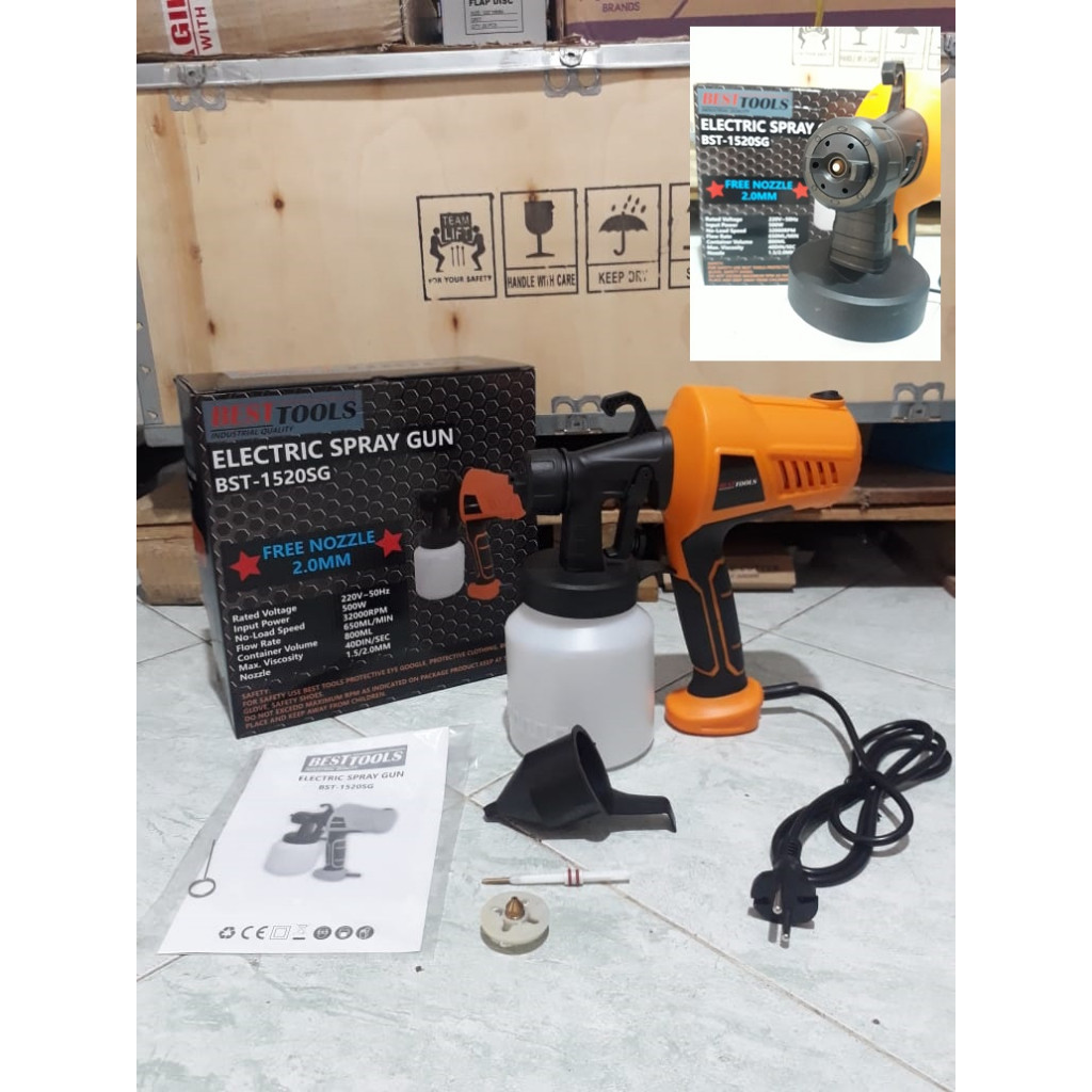 Sprayer Elektrik BESTTOOLS BST-1520SG spray gun listrik tanpa selang Nozzle nosel nozel 1.5mm FREE 2