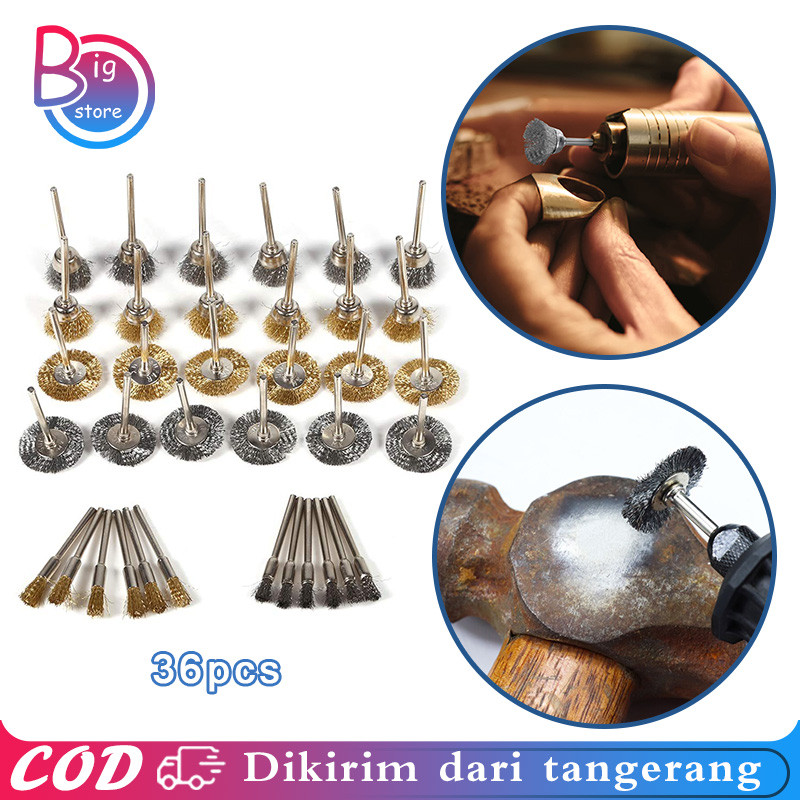 Mata Bor Sikat Kawat Kuningan 36pcs Wire Brush Bor Mangkok Mata Bor Kawat Bor Sikat Kawat
