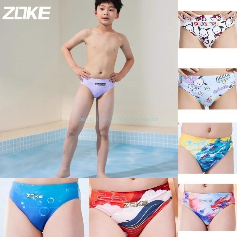 Zoke Boys' Racing Swimming Trunks Klorin-Tahan Anak Pakaian Renang Profesional Celana Pendek Untuk P