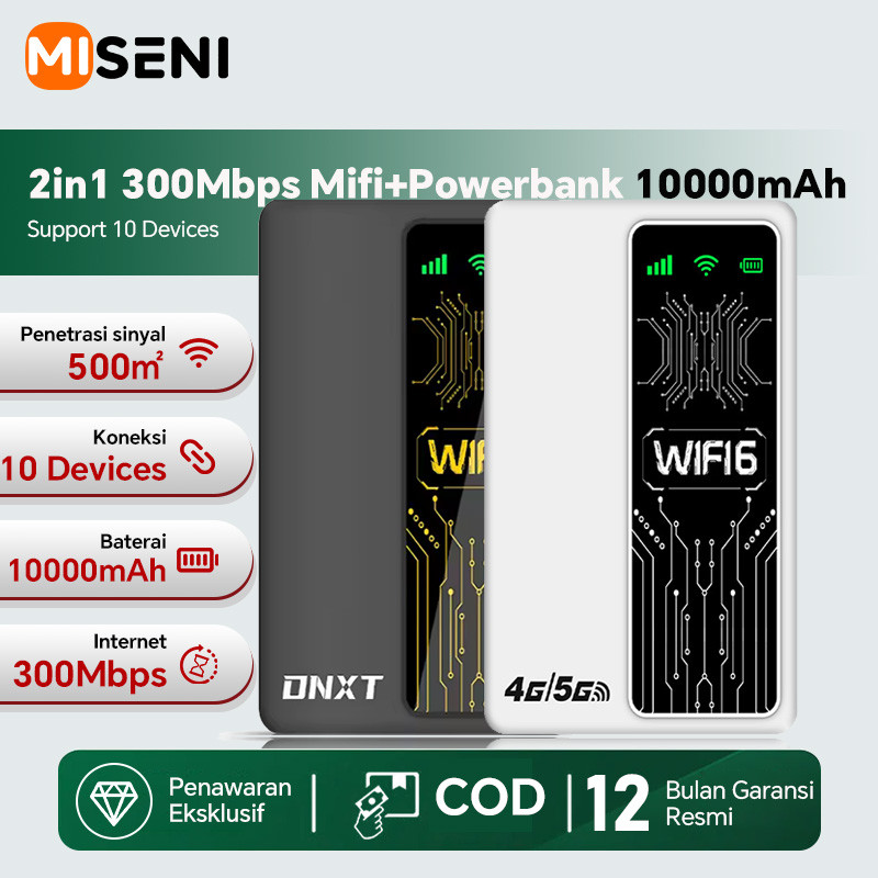 MISENI 2in1 300Mbps Mifi Wifi 6+10000mAh Powerbank Mobile WiFi Hotspot 4G/5G LTE Modem Wireless Rout