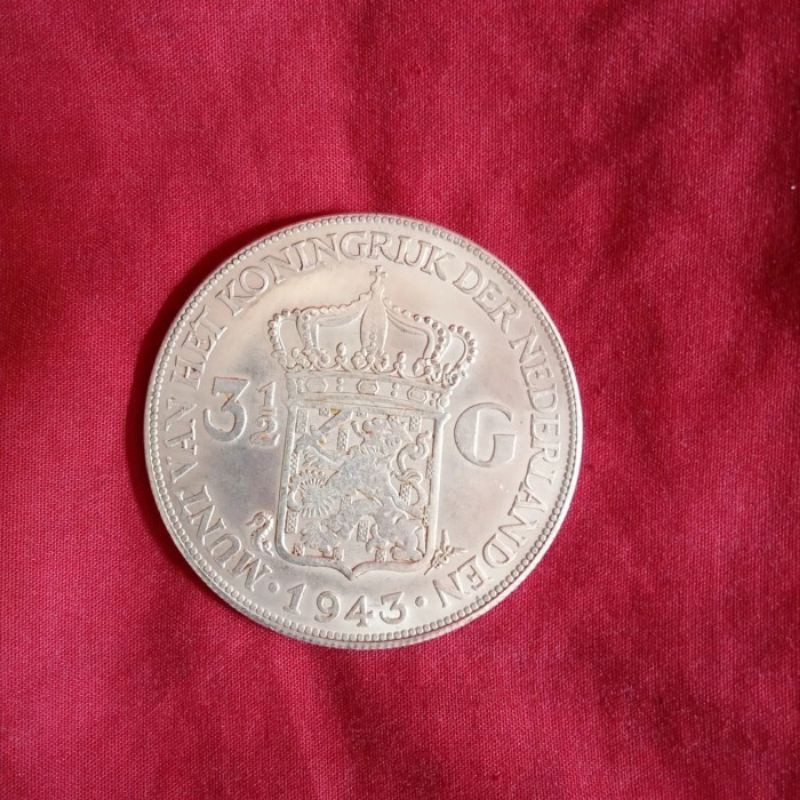 Koin kuno perak Nederland Belanda wilhelmina 3 1/2 Gulden Replika