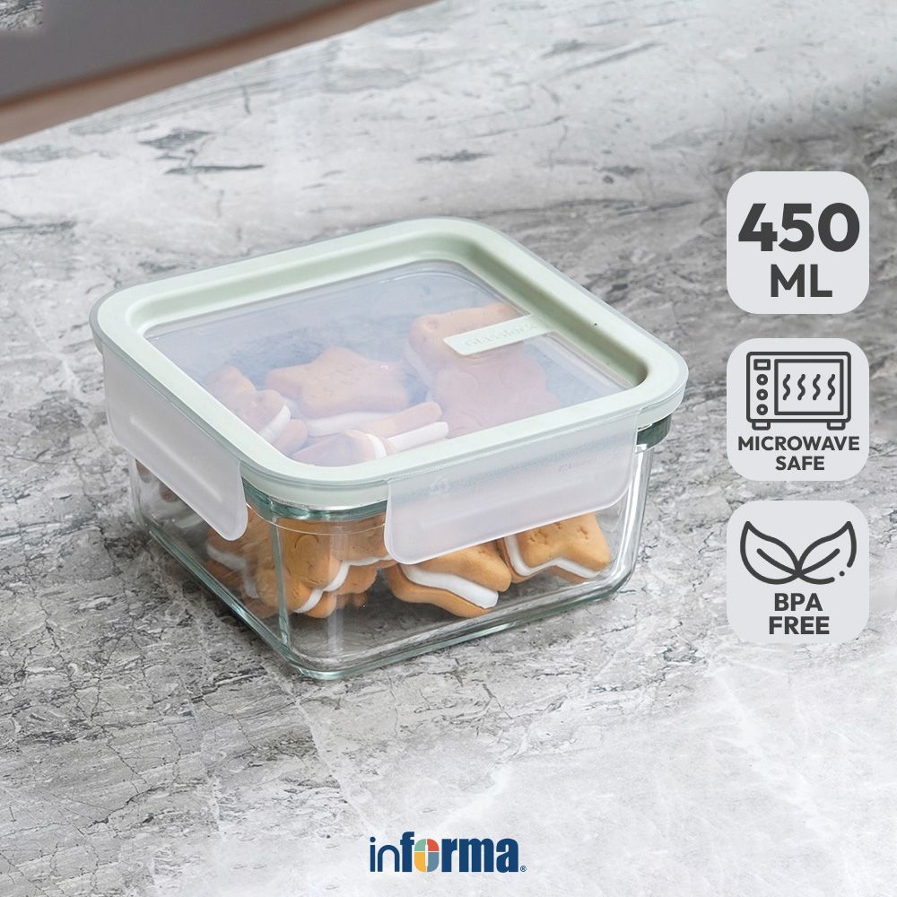 Informa Glasslock 450 ml Sens Wadah Makanan Square Food Container Kotak Makan Food Grade Serbaguna T