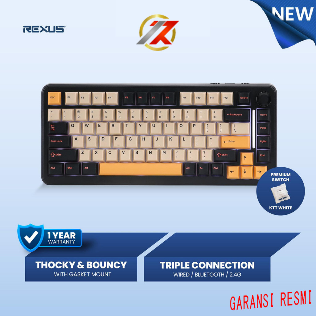 Rexus Aether A-75 Keyboard Mechanical 75% Triple Mode Hotswap PBT Cherry