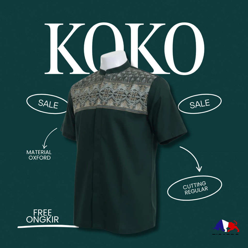 RICARDO baju koko HIJAU bordir lengan pendek 32428