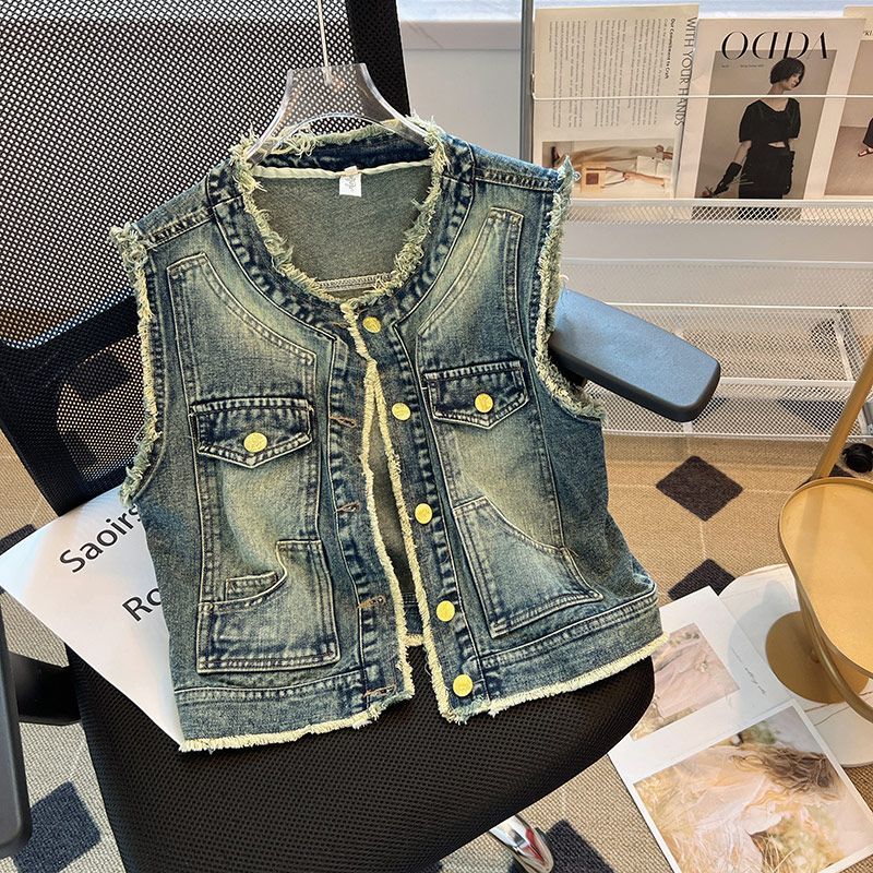 Rompi pendek wanita rompi longgar tanpa lengan jaket rompi atas