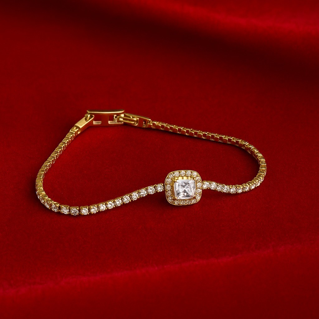 Gelang Tangan Wanita Permata Silver Gold Tennis Bracelet Desain Klasik Modern GT-1024
