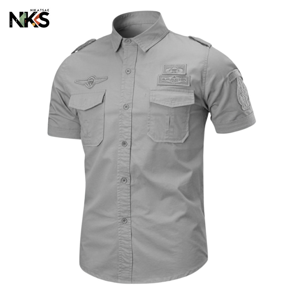 Kemeja Pria Silver Lengan Pendek Bordil / Kemeja Tactical / Baju Tactical / Kemeja / Kemeja Pria