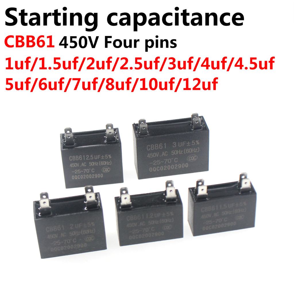 5PCS CBB61 450V p4pin Fan Start Capacitor 1uF 1.2uF 1.5uF 2.0uF 2.5uF 3.0uF 3.5uF 4.0uF 4.5 5.0uF 6.