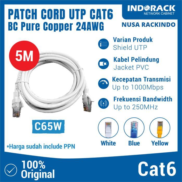 tokoper C65W - PATCH CORD 5 METER UTP CAT 6 KABEL LAN - PUTIH