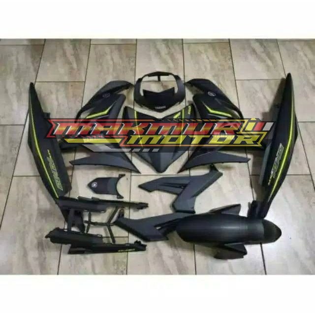 COVER BODY HALUS FULL SET + STRIPING YAMAHA MX KING 150 HITAM DOFF ORIGINAL YAMAHA