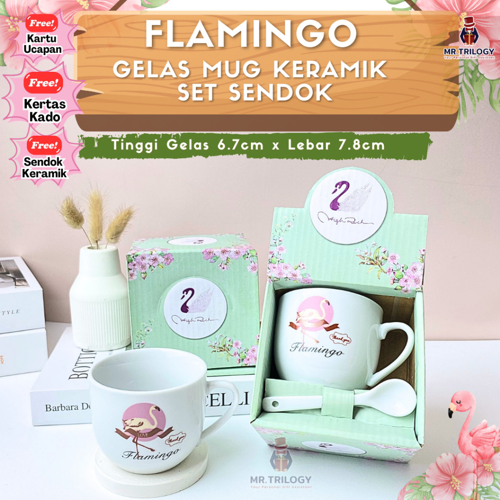 TERLARIS Gelas Kopi Keramik Set Sendok / Handel Mug Set / Mug Souvenir Hampers Premium Cangkir FLAMI