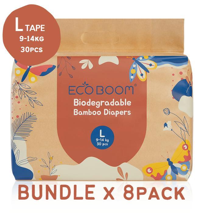 [8 Packs] Eco Boom Bamboo Diaper L30 - Popok Tape Eco Friendly Diaper