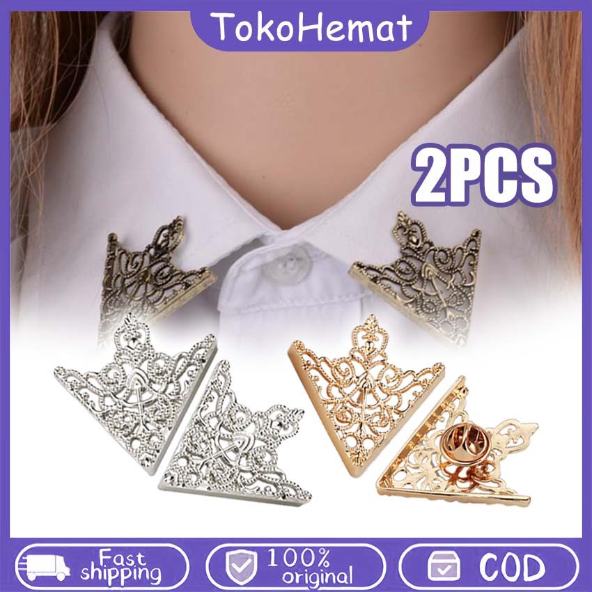 (1 Pasang) Pin Kerah Kemeja Bros Gaya Retro Lapel Pin Bros Kerah Kemeja Collar Pin