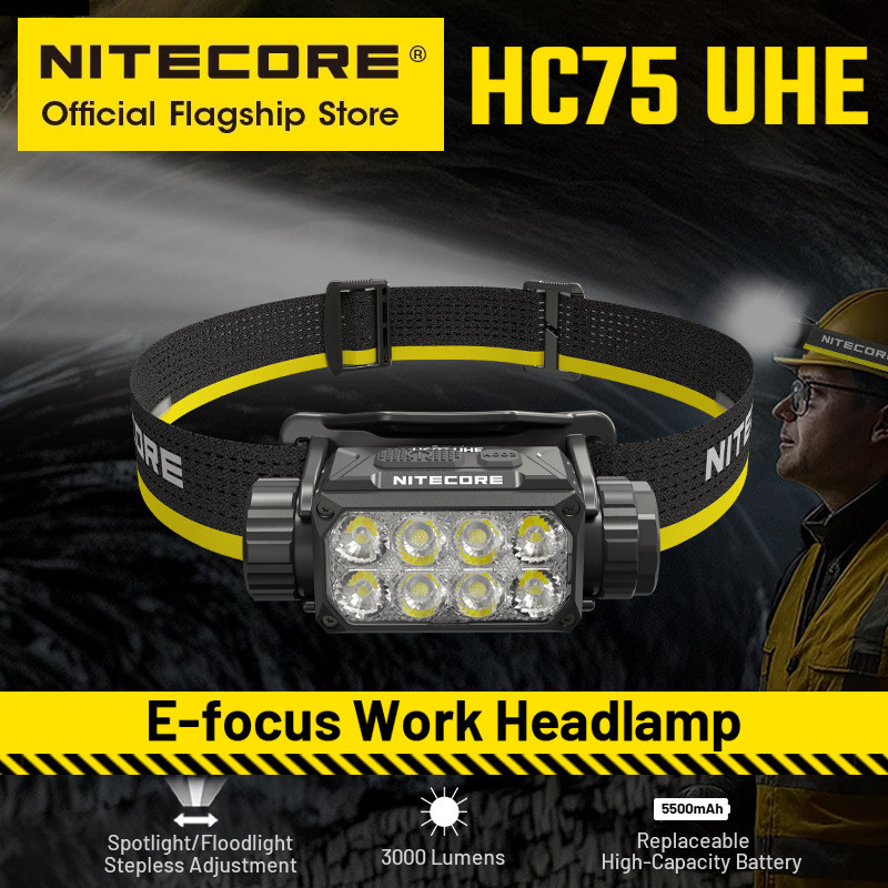 NITECORE HC75 UHE E-focus Work Headlamp 3000 Lumen USB-C Rechargeable Headlight Spotlight Floong,550