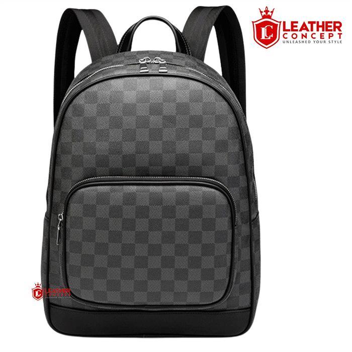 Leather Concept EDMOND Tas Ransel Kulit Pria Tas Sekolah Tas Backpack Pria - Kotak Kotak
