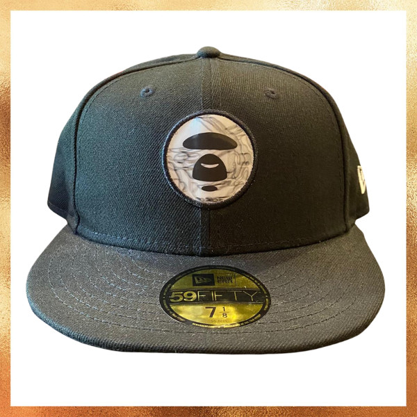 Topi New Era x Aape By Bathing Ape Logo Collab Black 59FIFTY Black Baseball Fitted Hat