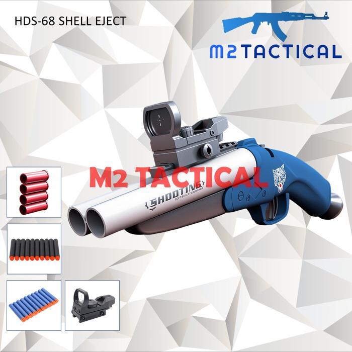 MainanSeru HDS 68 Double Barrel Shotgun Shell Ejection Dart Blaster Kid Version - Biru