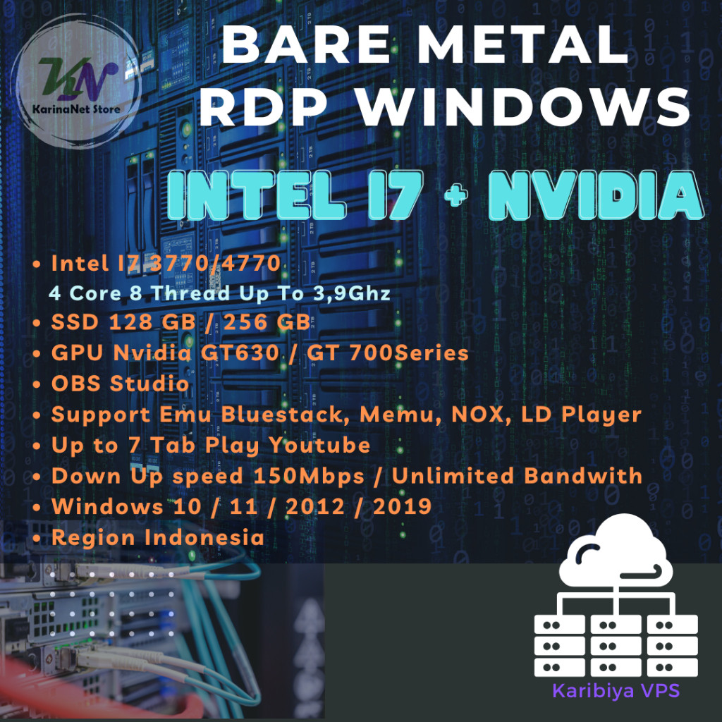 Bare Metal Server RDP Dedicated I7 Nvidia OBS Emulator Android Youtube VPN BOT