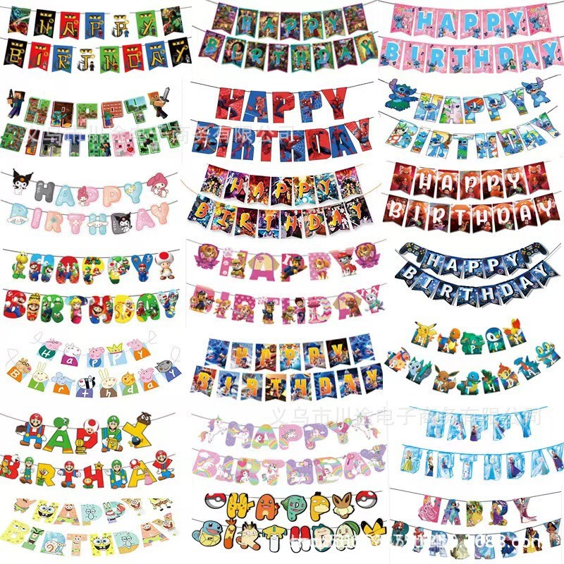 Promo Banner Happy Birthday Banner Spanduk Ulang Tahun Motif Batman Capybara Sanrio Spiderman Hello