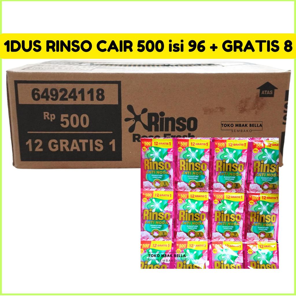 1 karton RINSO molto cair 500 20ml deterjen liquid isi 104 sachet (96pcs+gratis8)