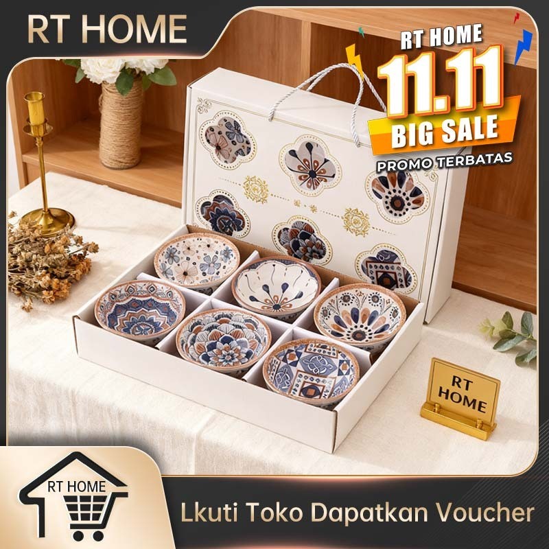 RT HOME Souvenir mangkuk set porselen biru dan putih bermutu tinggi mangkuk keramik kotak hadiah man