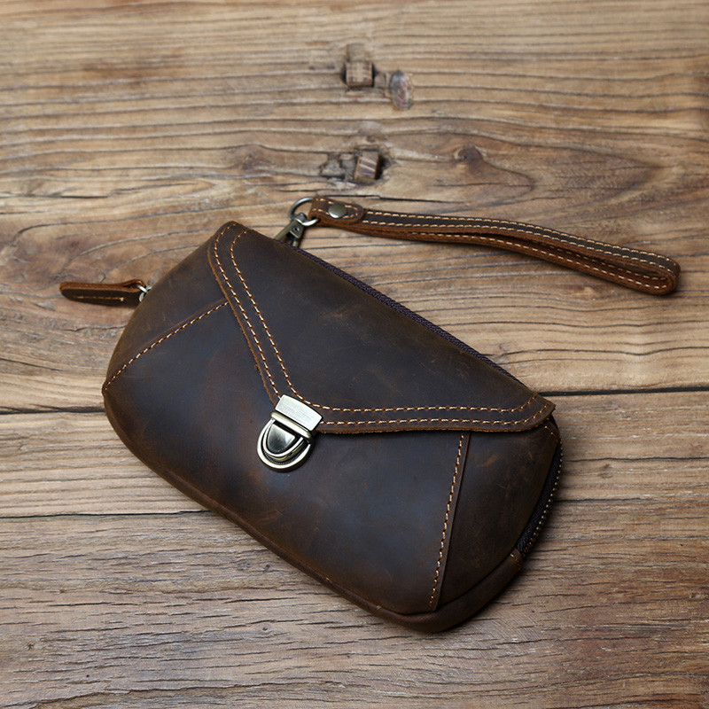 Retro Leather Men's Mobile Phone Bag Crazy-horse Leather Waist Bag Top Layer Cowhide Clutch Cross-bo