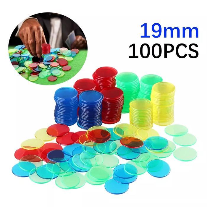 Koin poker bahan plastik 19mm untuk bermain bingo/game isi 100pcs chip