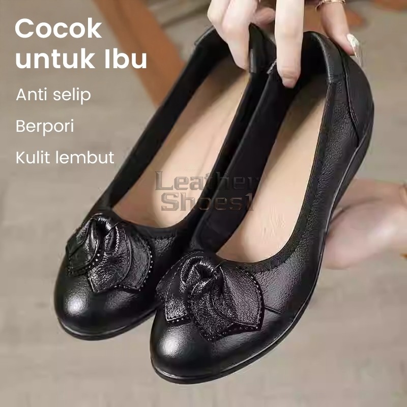 Sepatu Wedges Wanita Sepatu Fantofel Wanita  Hak Tinggi Kerja Sepatu Wanita Slip On Kulit