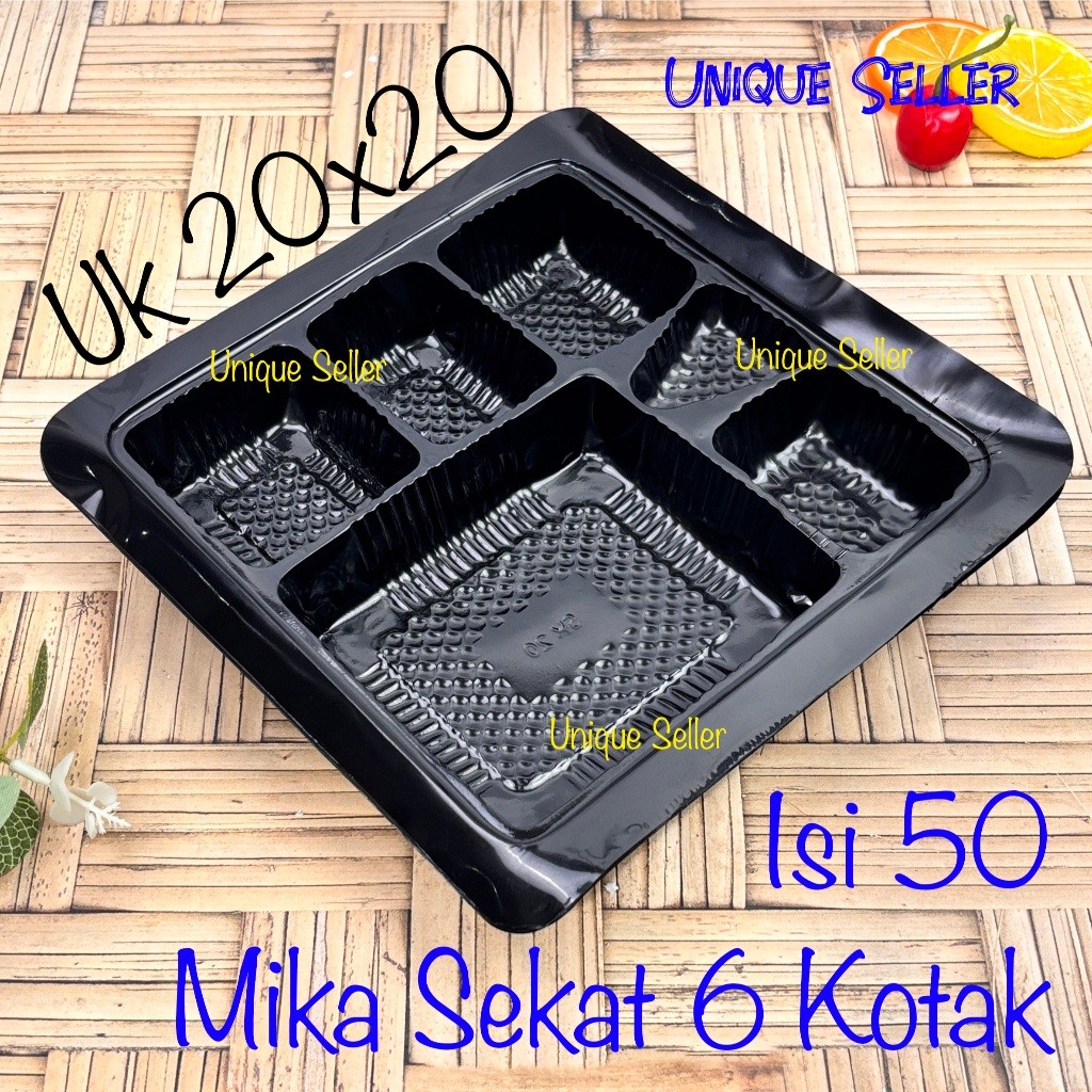 [Isi50] Mika Sekat 6 Uk 20 Hitam untuk Dus Nasi 20x20 cm Mika Sekat 6 Lauk isi 6 Kotak Uk 20 cm