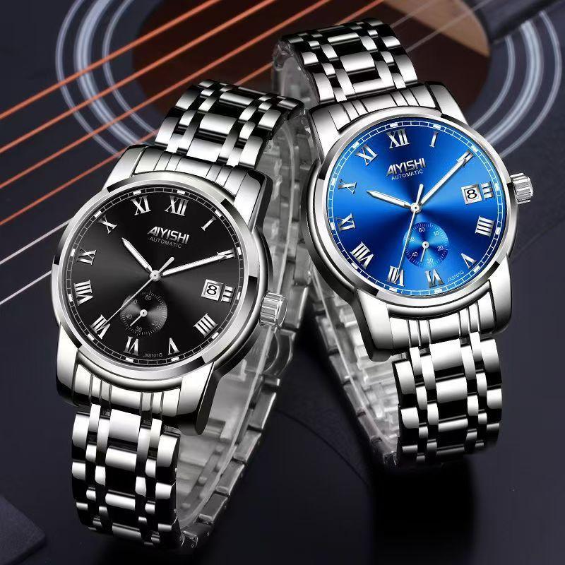 Jam tangan pria AIYISHI Swiss otomatis mekanik tourbillon tali baja berongga tahan air