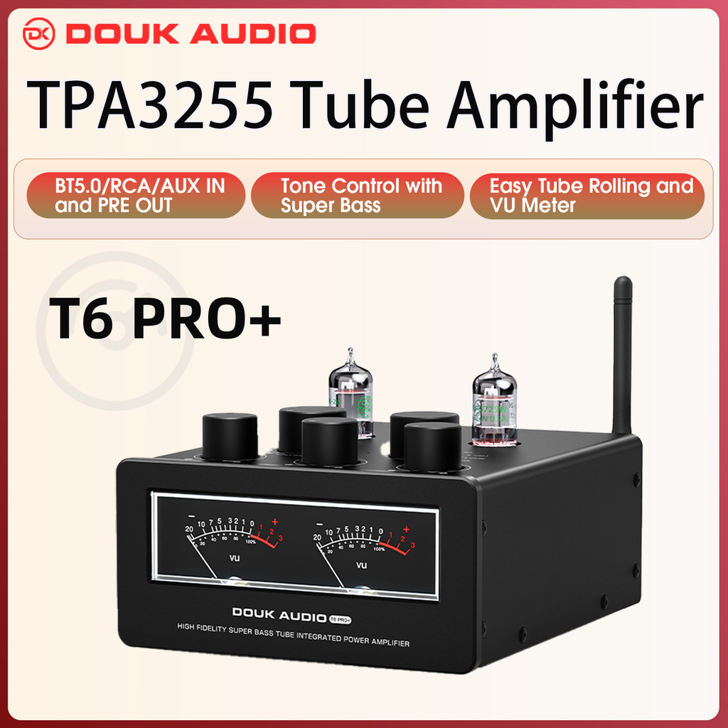 Douk Auo T6PRO HiFi JAN5725 Vaccum Tube Amplifier Bluetooth Receiver TPA3255 Power Amp with VU Meter