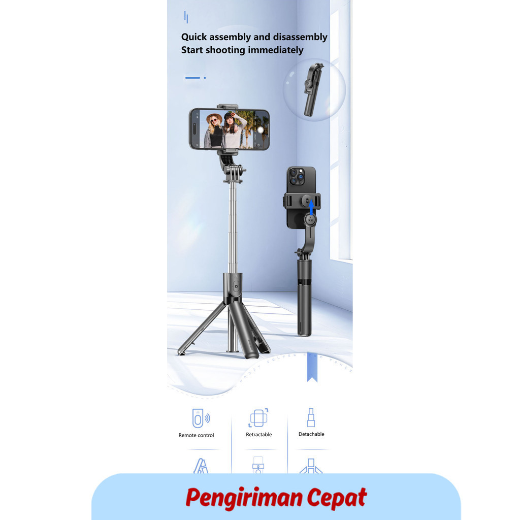 PCP Selfie Stick Tripod with Detachable Bluetooth Remote 360° Rotation Extendable Pole Fill Light Op
