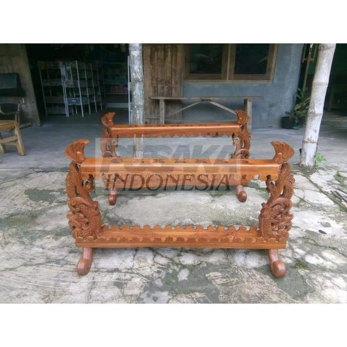 Jagrak Pajangan Pusaka & Tombak Ukiran Naga Dragon Isi 7 Kayu Jati Termuarah Seindonesia PI888