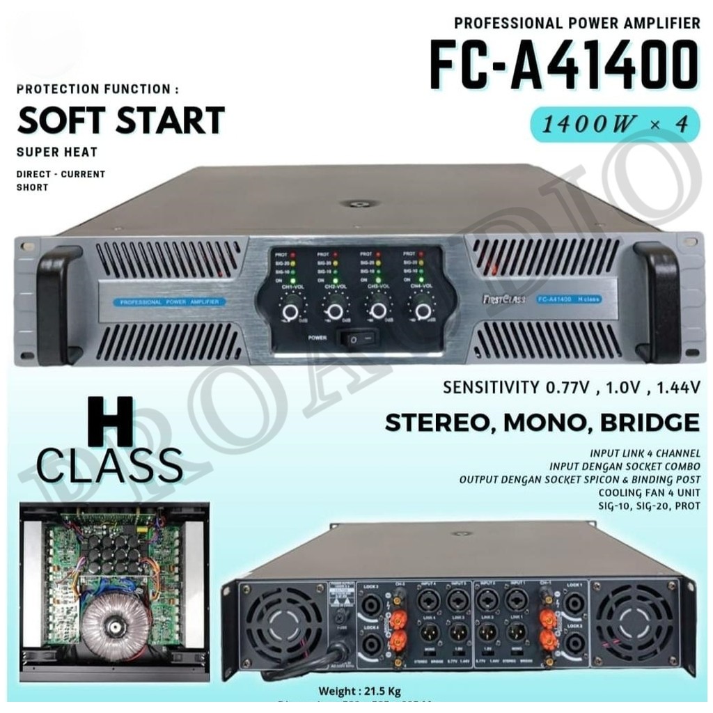 Power Amplifier 4 Channel Firstclass FCA 41400 FC A41400 H CLASS