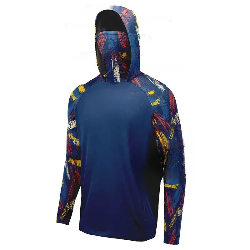 Fishing Shirts Summer UPF 50+ Mens Hooded Fishing Shirt Mask UV Hoodie