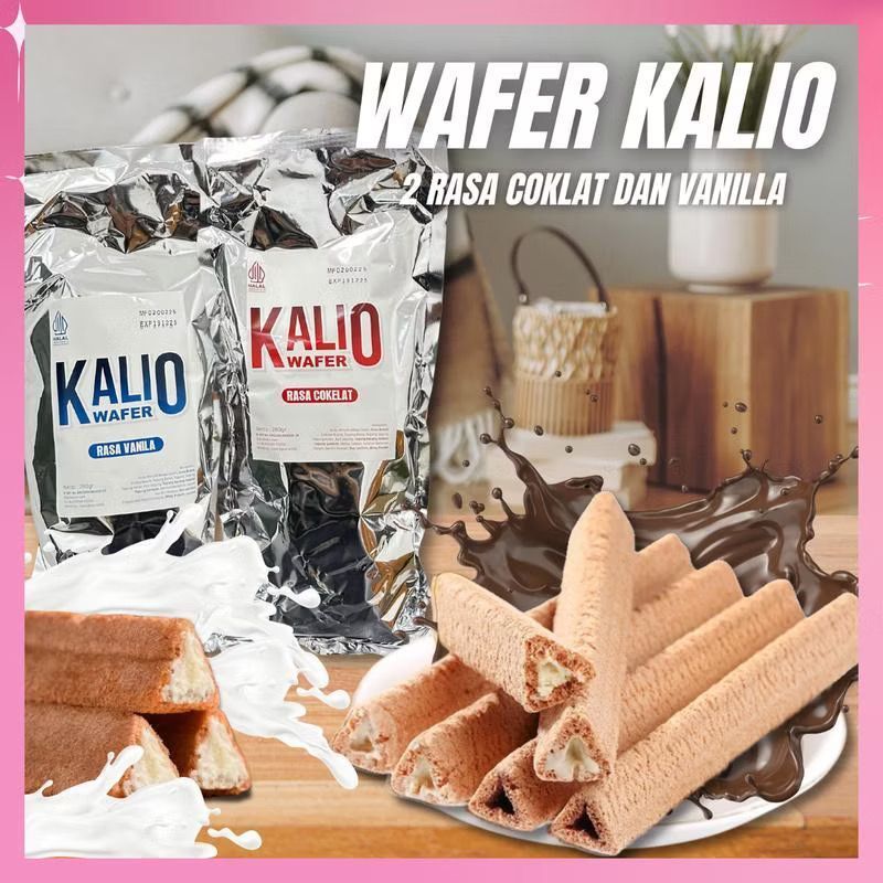 KALIO Wafer Coklat Vanila Ready Stok Viral Snack Biskuit Coklat stick rasa susu camilan jajanan mura
