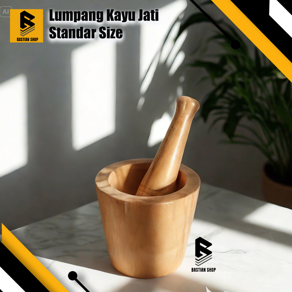 Lumpang kayu dan alu jati asli ukuran standar menumbuk bumbu