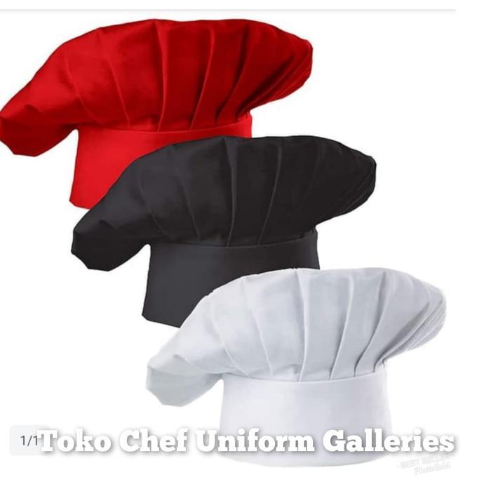 (Style Mall.id) Chef Hat / Topi Koki Jamur Hitam Premium Quality - Putih, All Size