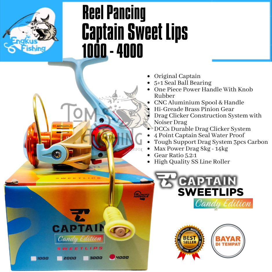 Reel Pancing CAPTAIN SWEETLIPS 1000 - 4000 SW (5+1 Bearing) Candy Edition - Engkus Fishing