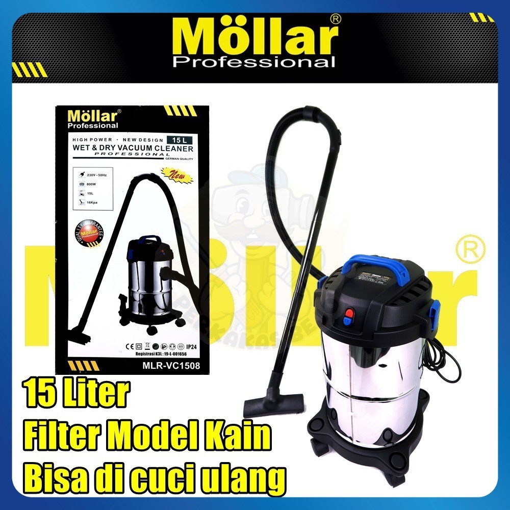 VACUUM CLEANER MOLLAR 15L - Alat Vakum Sedot Debu - Vacum Hisap Debu Karpet Kursi Sofa - Body Stainl