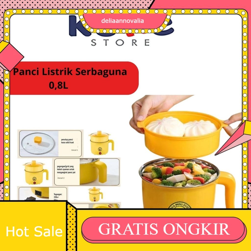 Panci Listrik Serbaguna 0.8 Liter Dengan Kukusan / Wajan Penggorengan Untuk Memasak Sayur Hot Pot Re