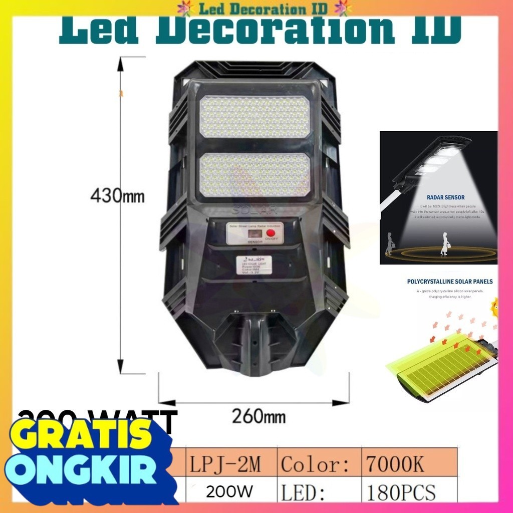 LAMPU JALAN PJU SOLAR PANEL 200W / LAMPU PJU TENAGA SURYA