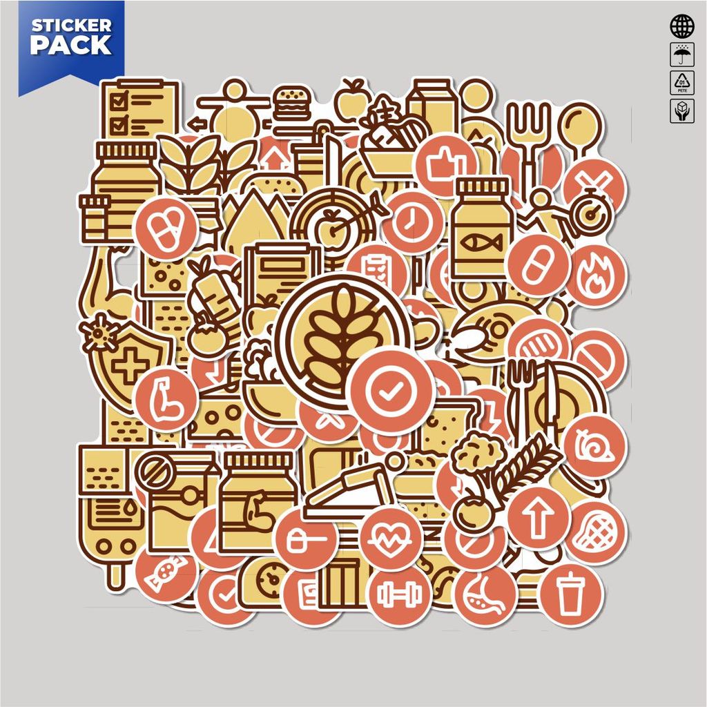 [100PCS]Stiker Pack Stiker Diet Program Flat Design Aesthetic Vinyl Anti Air Dekorasi Sticker Laptop
