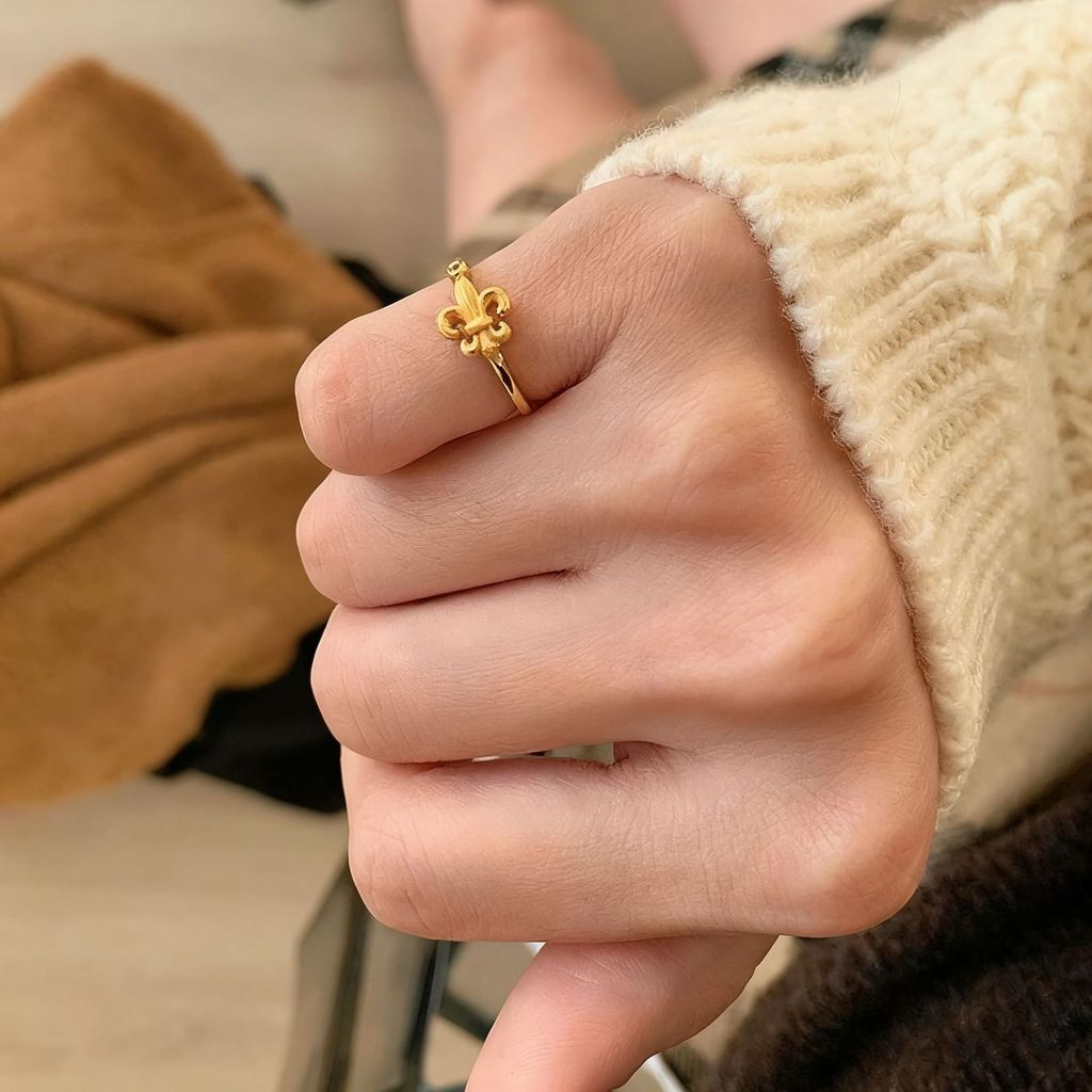 Cincin Bunga Iris Retro Prancis Baru Cincin Ekor Vintage