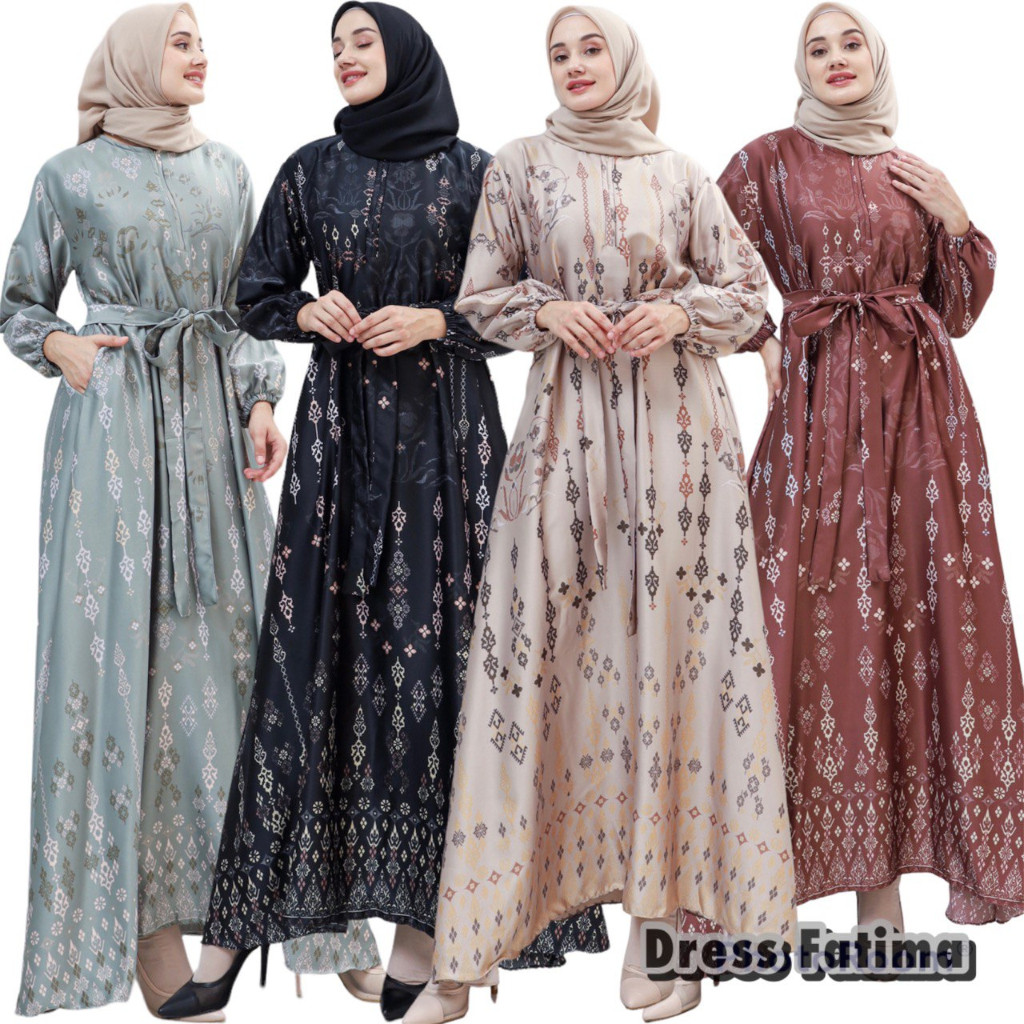 Dress Gamis Fatima Silky Bunga Baju Wanita Dress Wanita Pakaian Wanita/Terbaru