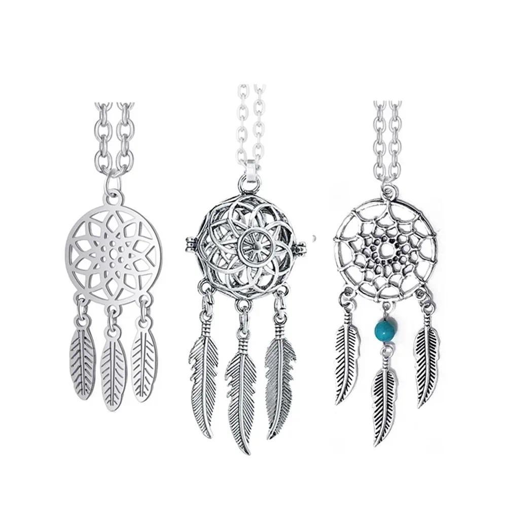 Bohemian Ethnic Feather Yoga Alloy or Stainless Steel Dreamcater Necklace for Women Inan Mandala Lot