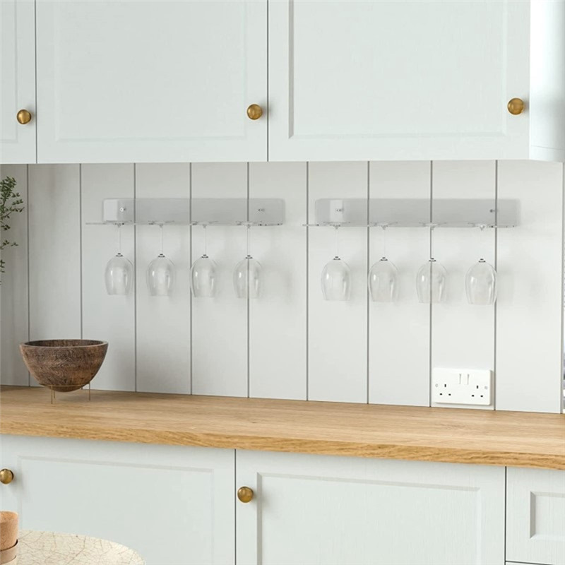 A33ZClear Acrylic Under Cabinet Wine Glass Holder Wall Wine Glass Storage Shelves Stemware Kitchen W